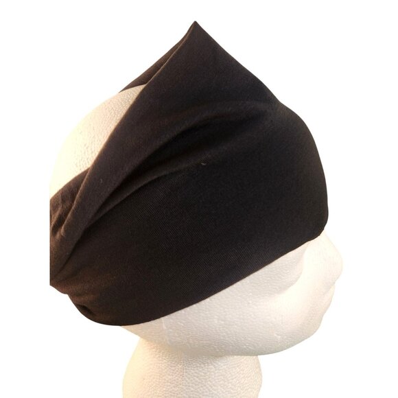 Black Knit Headwrap Hairband Soft Stretchy Headband Fabric Unisex Sweatband - Picture 8 of 8